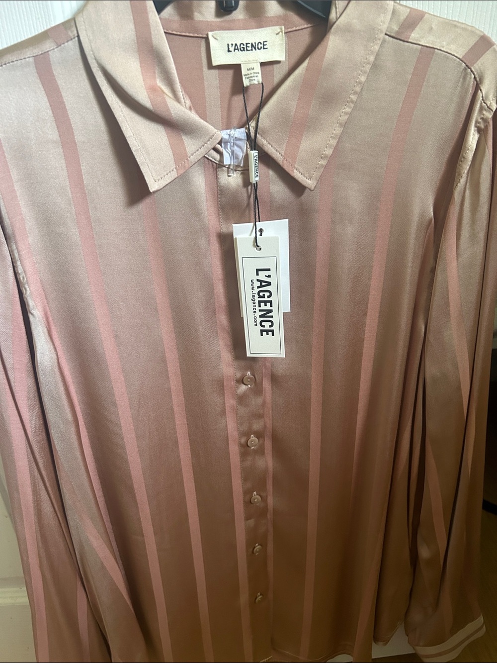 L'AGENCE Pink Striped Silk Shirt Medium